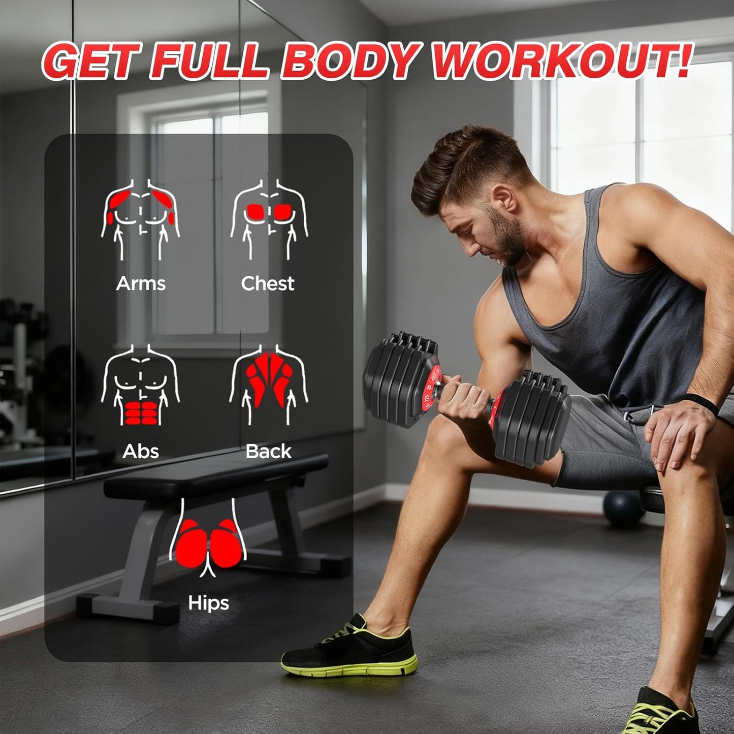 QIPAKA 25LBS Adjustable Dumbbells Set of 2, Durable Weights Dumbbells Set, 10 in 1 Free Weights Set with Anti-Slip Grip, Fast Adjust Gym Equipment Space Saving for Home Strength Training – Pair