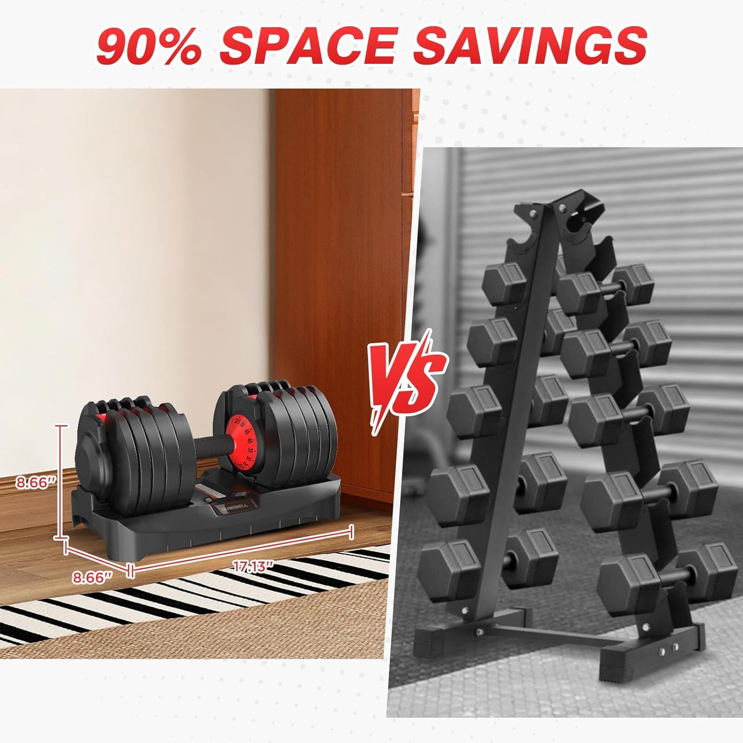 QIPAKA 52.5LBS Adjustable Dumbbells Set of 2, Durable Weights Dumbbells Set, 15 in 1 Free Weights Set with Anti-Slip Grip, Fast Adjust Gym Equipment Space Saving for Home Strength Training – Pair