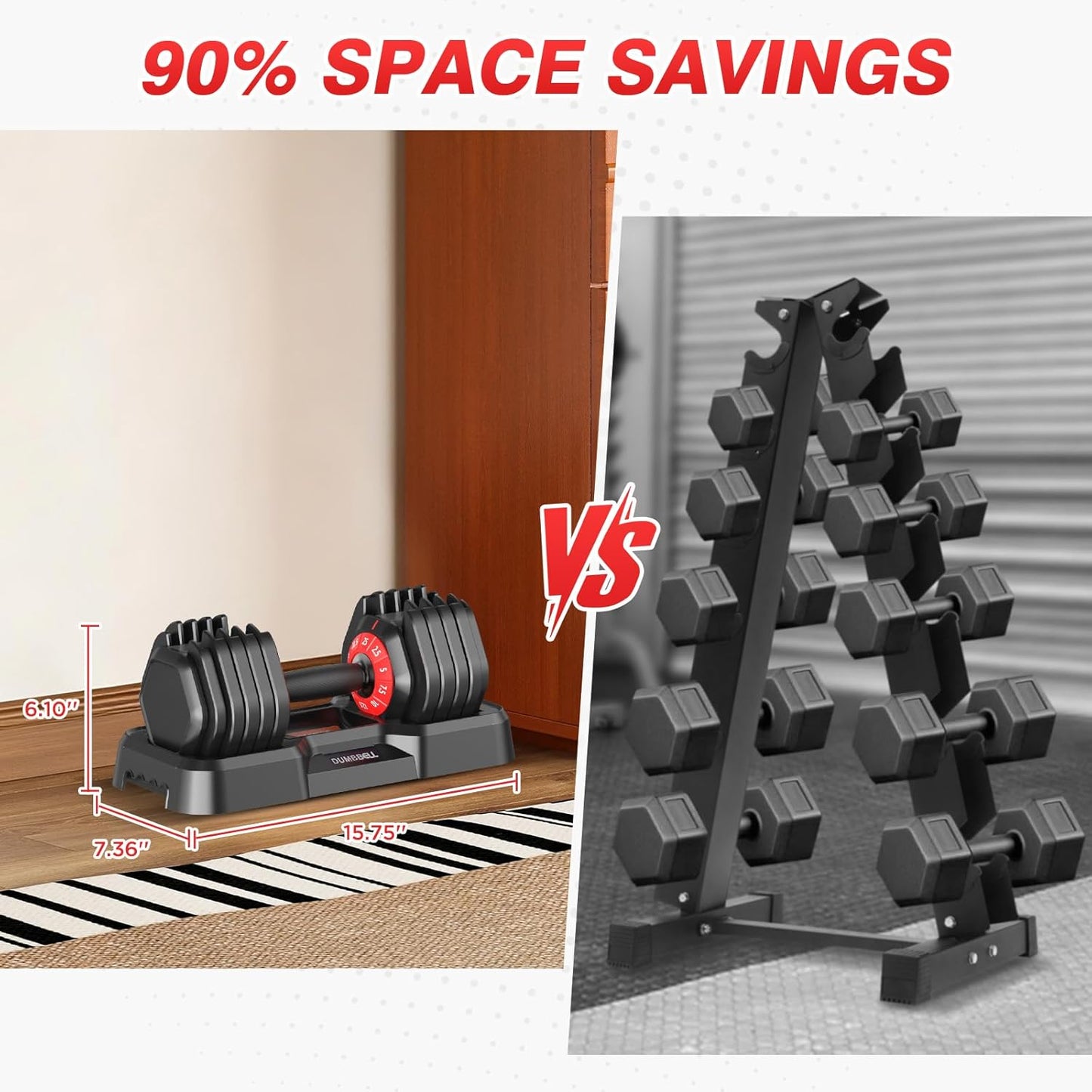 QIPAKA 25LBS Adjustable Dumbbells Set of 2, Durable Weights Dumbbells Set, 10 in 1 Free Weights Set with Anti-Slip Grip, Fast Adjust Gym Equipment Space Saving for Home Strength Training – Pair