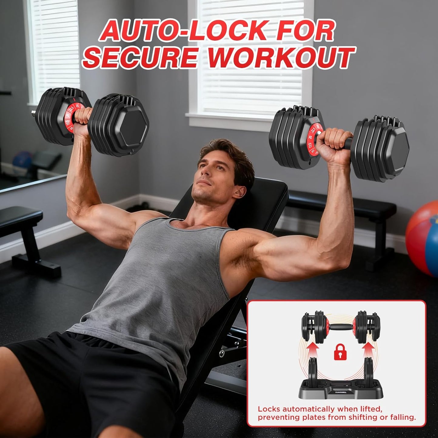 QIPAKA 25LBS Adjustable Dumbbells Set of 2, Durable Weights Dumbbells Set, 10 in 1 Free Weights Set with Anti-Slip Grip, Fast Adjust Gym Equipment Space Saving for Home Strength Training – Pair