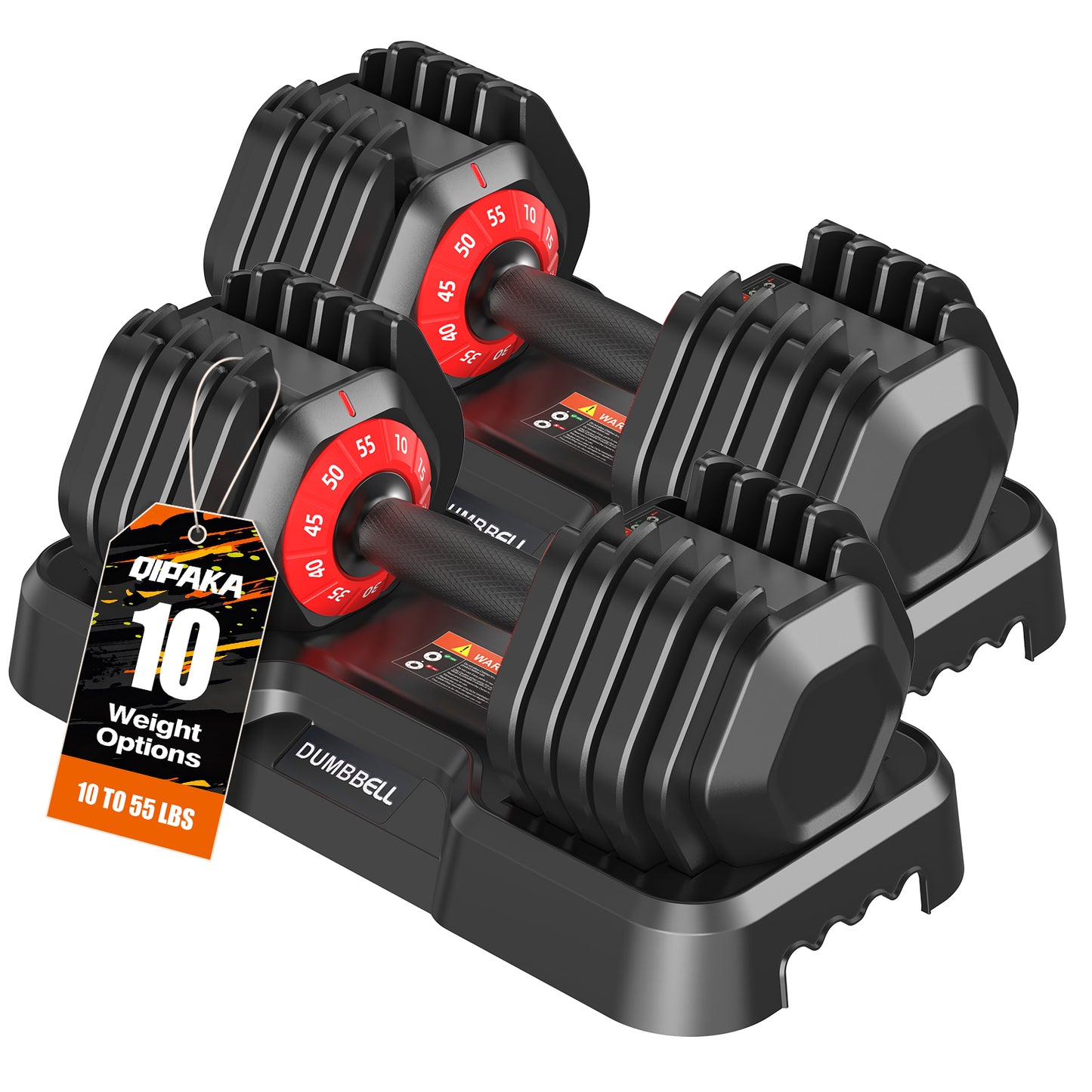 QIPAKA Adjustable Dumbbells Set of 2, Durable Weights Dumbbells Set, 10 in 1/15 in1 Free Weights Set with Anti-Slip Grip, Fast Adjust Gym Equipment Space Saving for Home Strength Training