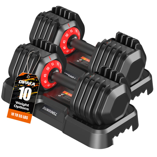 QIPAKA Adjustable Dumbbells Set of 2, Durable Weights Dumbbells Set, 10 in 1/15 in1 Free Weights Set with Anti-Slip Grip, Fast Adjust Gym Equipment Space Saving for Home Strength Training