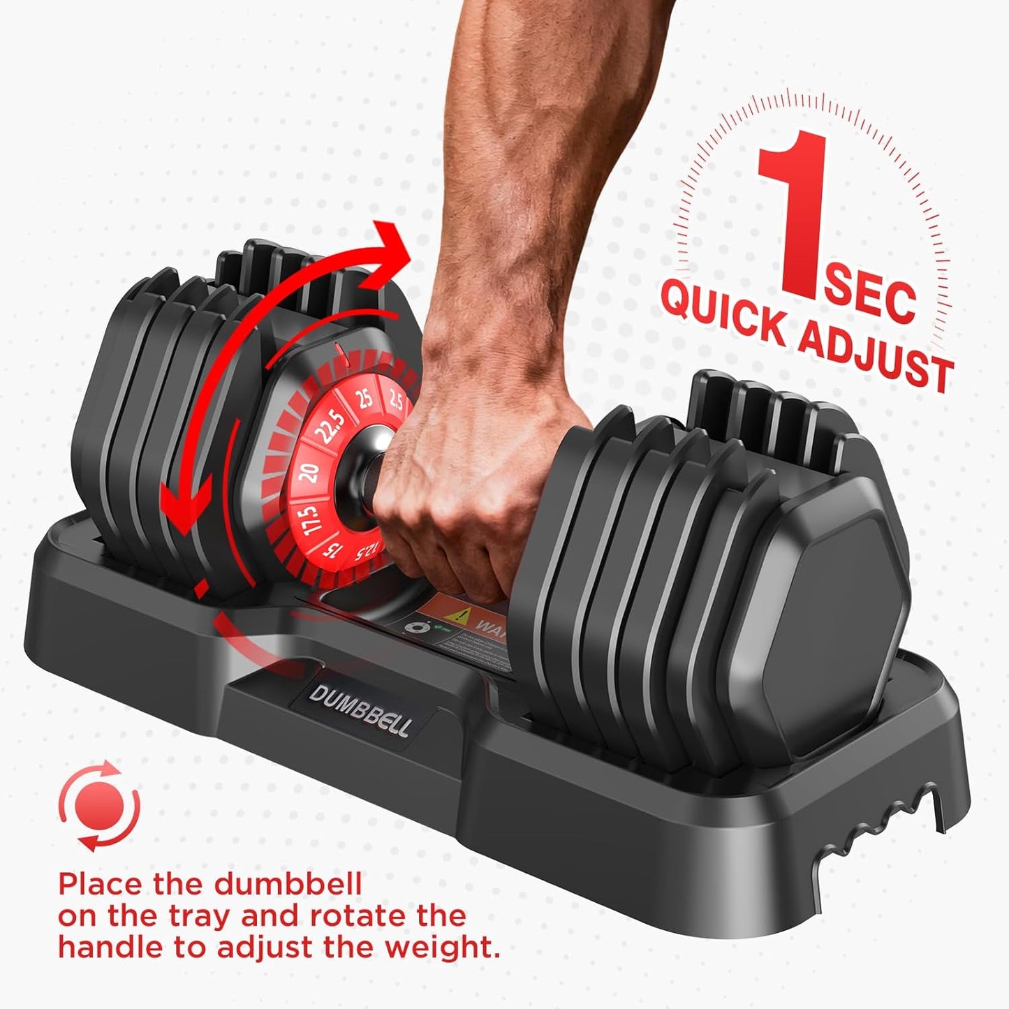 QIPAKA 25LBS Adjustable Dumbbells Set of 2, Durable Weights Dumbbells Set, 10 in 1 Free Weights Set with Anti-Slip Grip, Fast Adjust Gym Equipment Space Saving for Home Strength Training – Pair