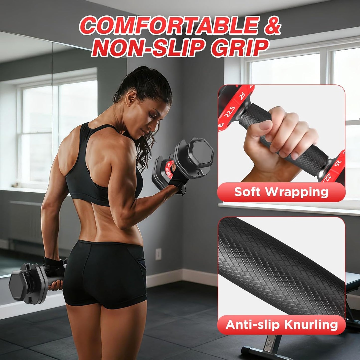 QIPAKA 25LBS Adjustable Dumbbells Set of 2, Durable Weights Dumbbells Set, 10 in 1 Free Weights Set with Anti-Slip Grip, Fast Adjust Gym Equipment Space Saving for Home Strength Training – Pair