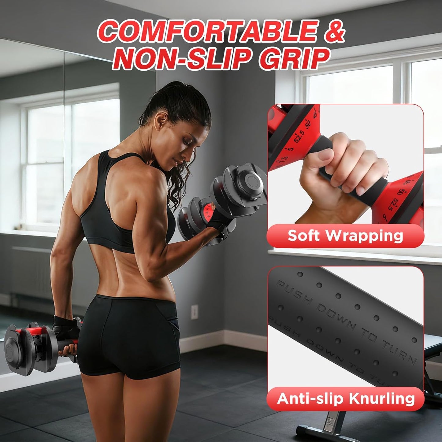 QIPAKA 52.5LBS Adjustable Dumbbells Set of 2, Durable Weights Dumbbells Set, 15 in 1 Free Weights Set with Anti-Slip Grip, Fast Adjust Gym Equipment Space Saving for Home Strength Training – Pair