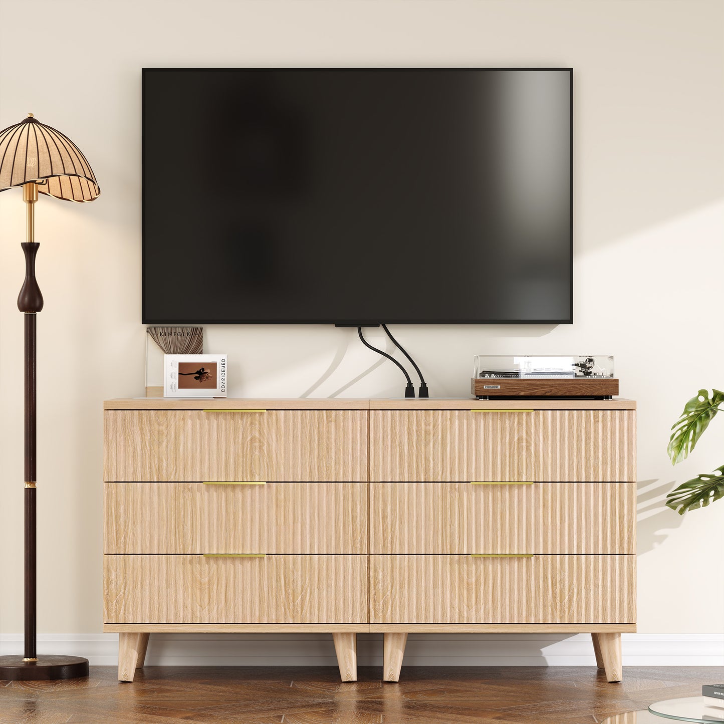 Fluted Night Stand Set of 2 with USB Charging Station, 3-Drawer Dresser Wood Modern Night Stand Bedside Table with Quiet Drawers & Large Storage End Table for Bedroom