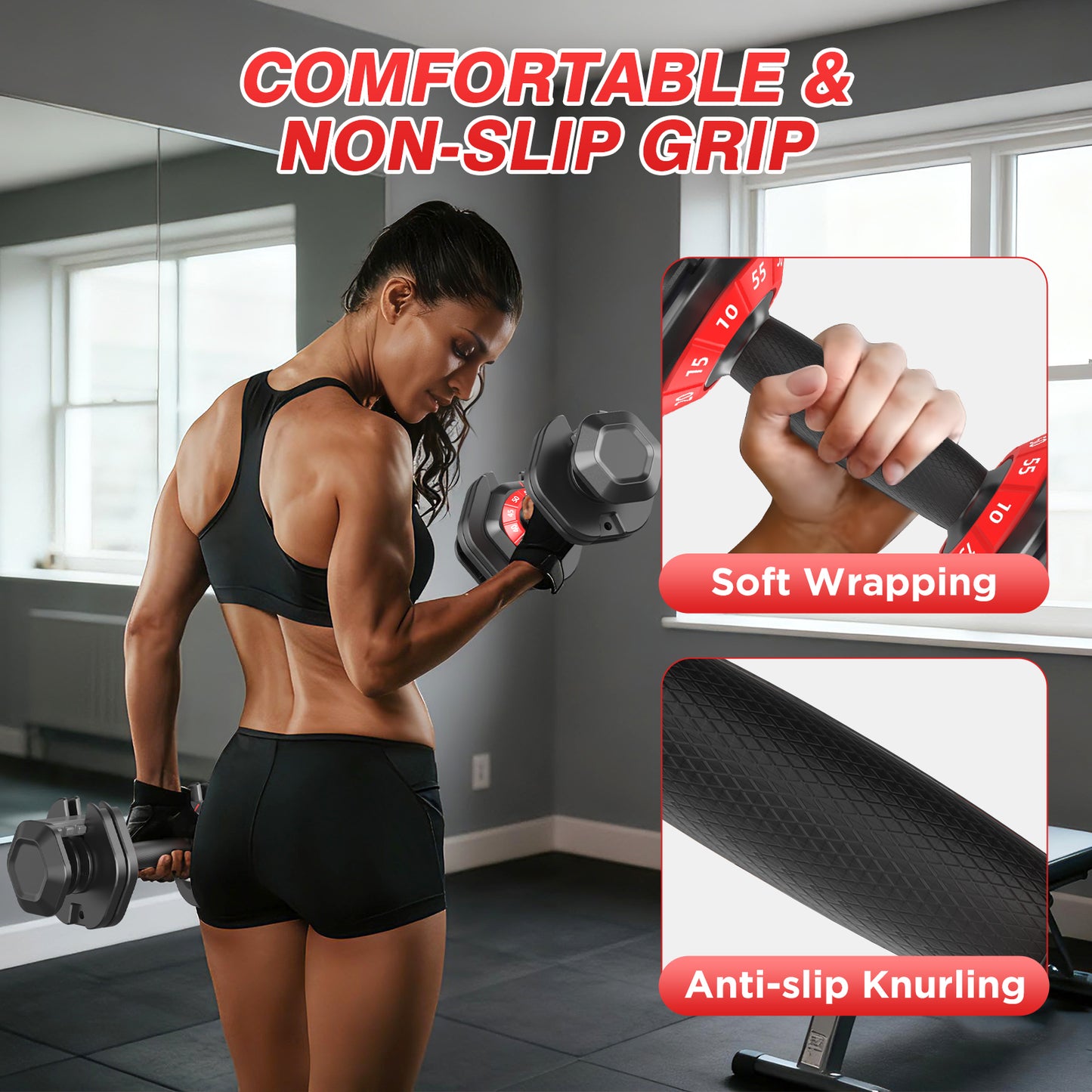 QIPAKA Adjustable Dumbbells Set of 2, Durable Weights Dumbbells Set, 10 in 1/15 in1 Free Weights Set with Anti-Slip Grip, Fast Adjust Gym Equipment Space Saving for Home Strength Training